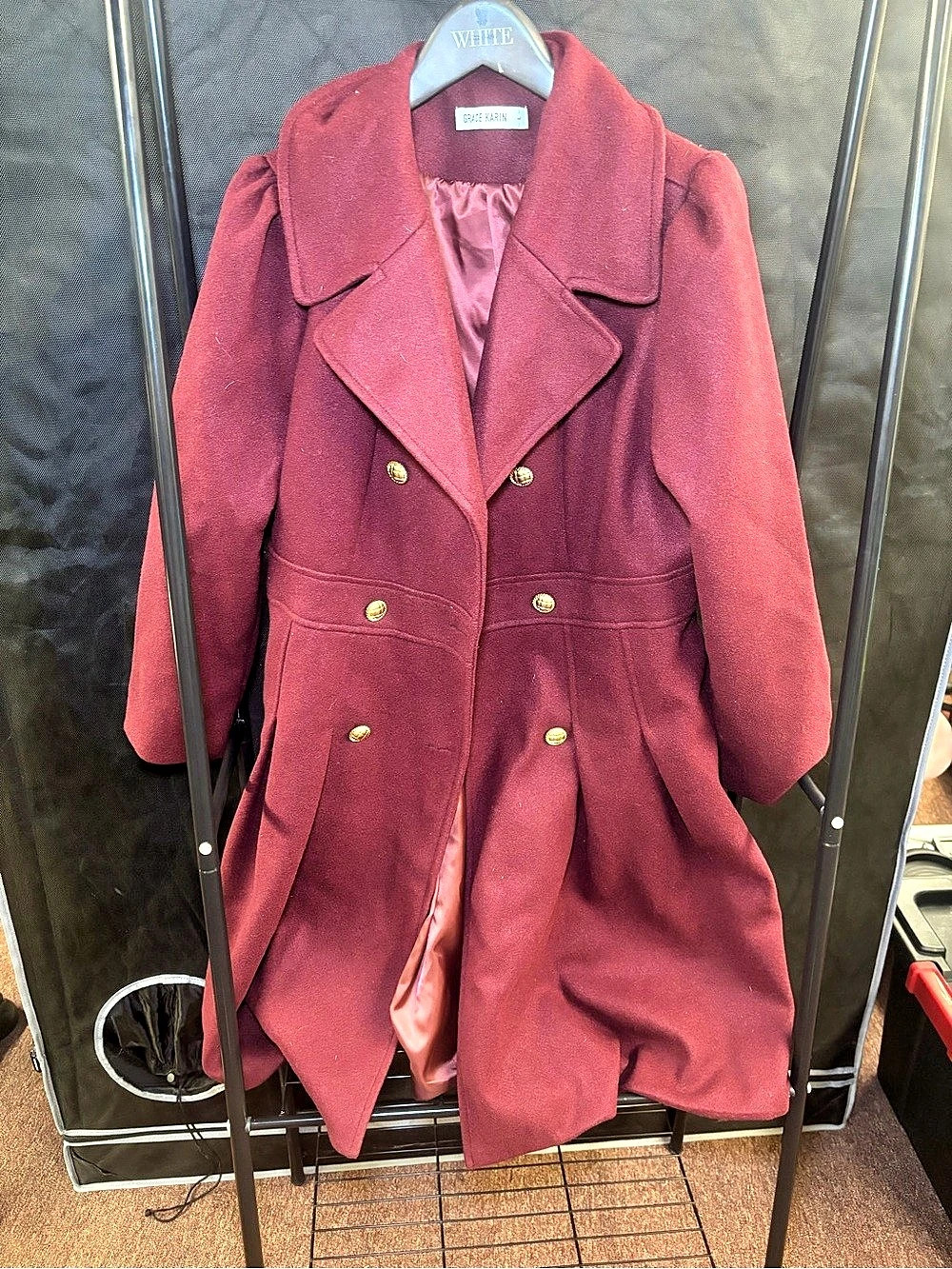 Grace Karin Double Breasted Fit and Flare Pea Coat Burgundy Pea Coat